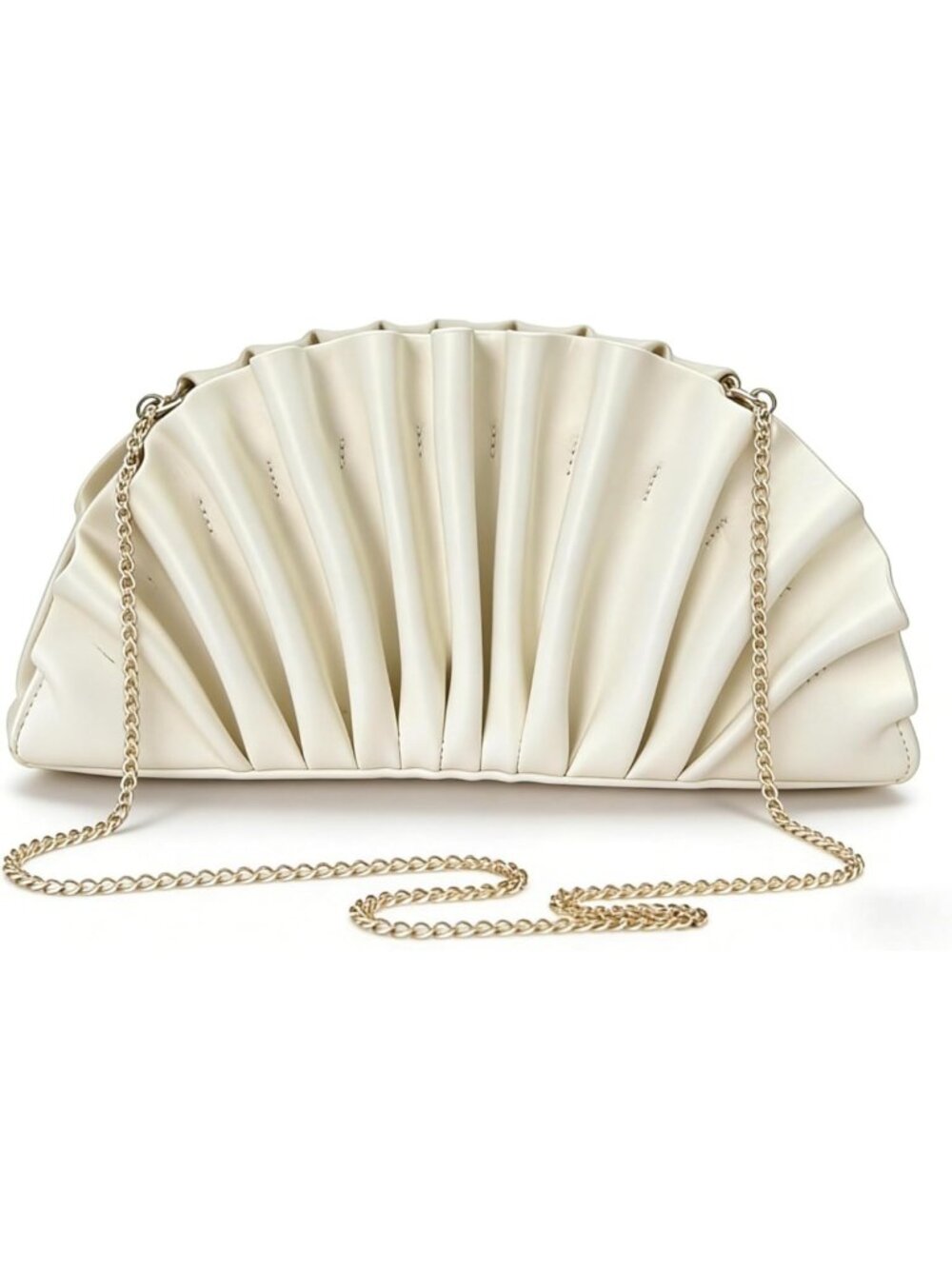 Chic Pleated Clutch Purse, Gold Evening Bag with Chain Strap, Fan Design, Party